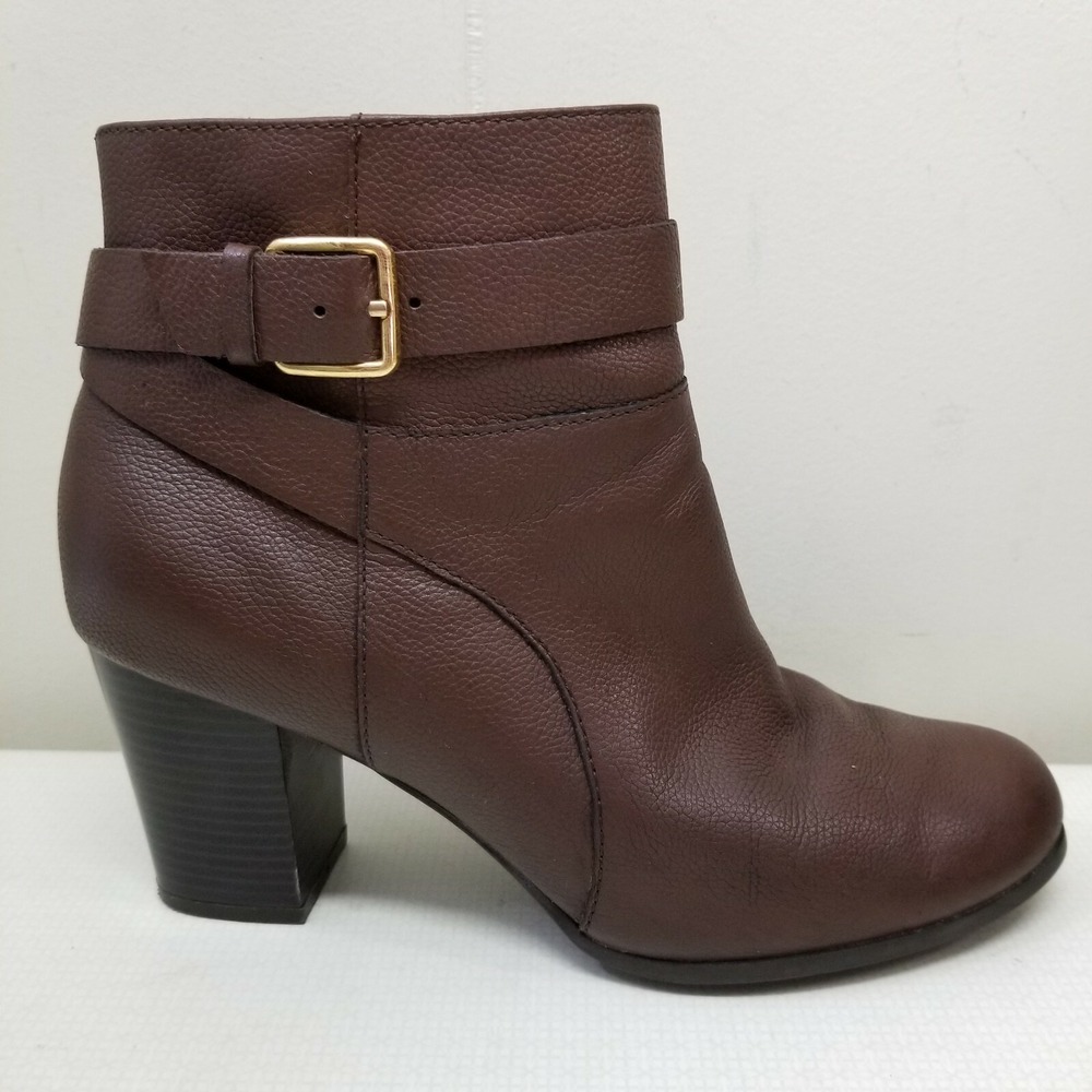 Cole Haan 8B Brown Boots Heels Leather RHINECLIFF GRAND‎ Ankle Bootie Buckle